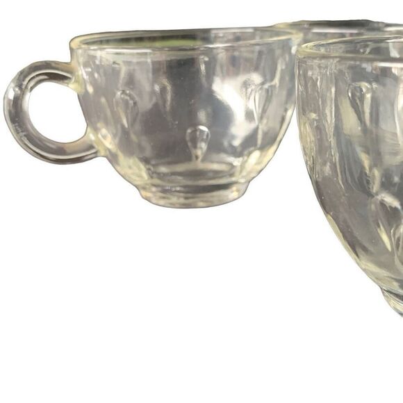 Vintage Hazel Atlas Set Lot of 4 Teardrop Clear Glass Mid Century Teacups Classy - Picture 5 of 10